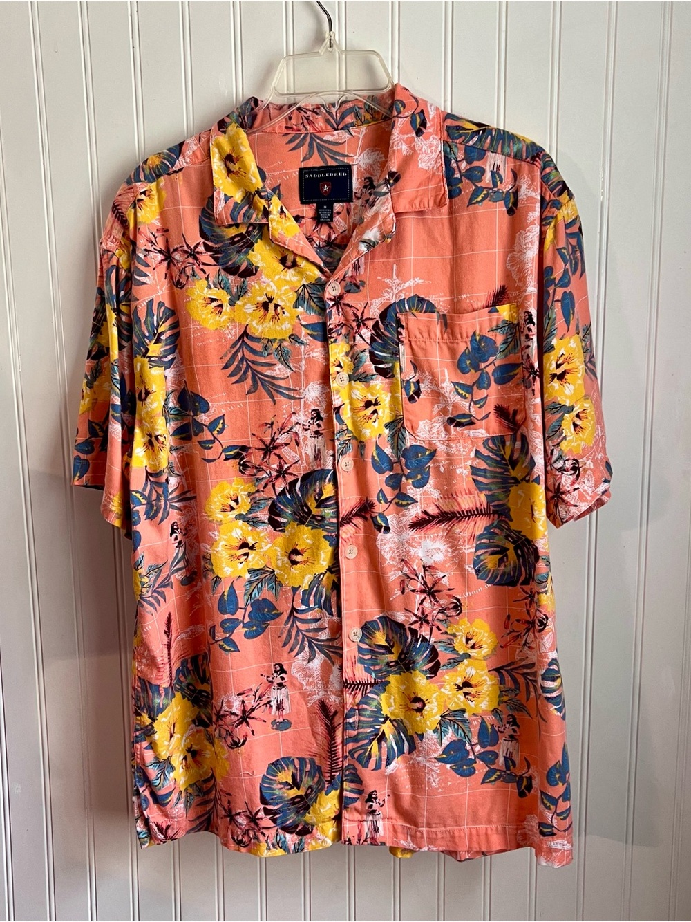 Saddlebred Coral Tropical Floral Short-Sleeve Button-Down Shirt